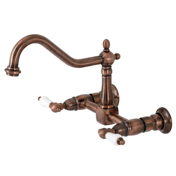 KS124PLAC Heritage Two-Handle Wall Mount Bridge Kitchen Faucet, Copper